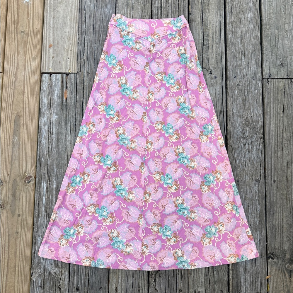 Vintage 70s Handmade Floral Western Maxi Skirt